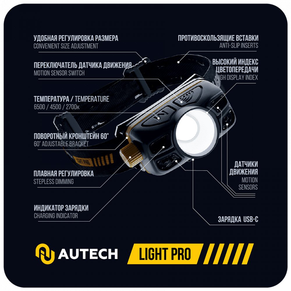CRI96 Налобный светодиодный аккумуляторный фонарь 400 люмен AuTech, картинка 5