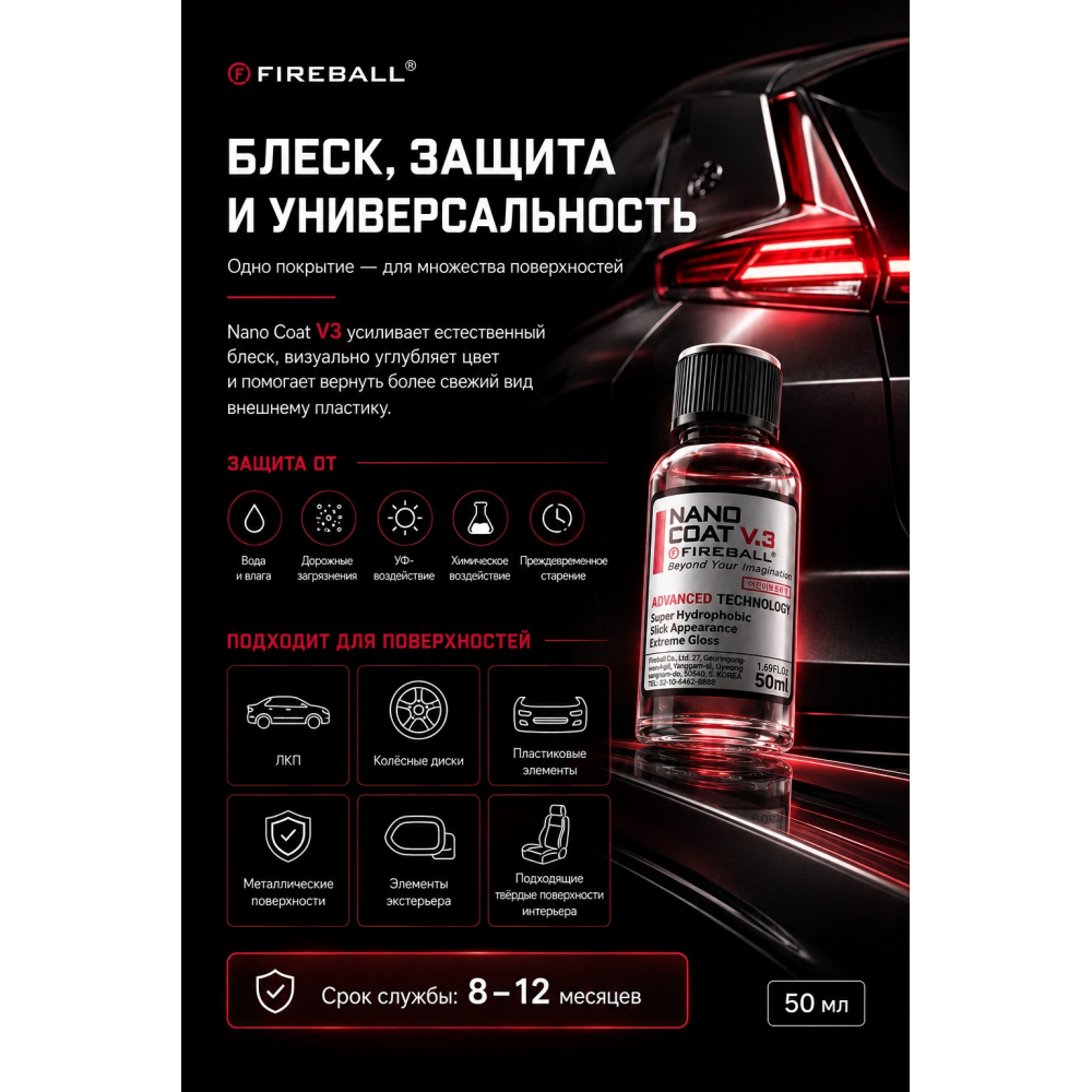 Nano Coat v3 Защитное керамическое покрытие FIREBALL, картинка 3