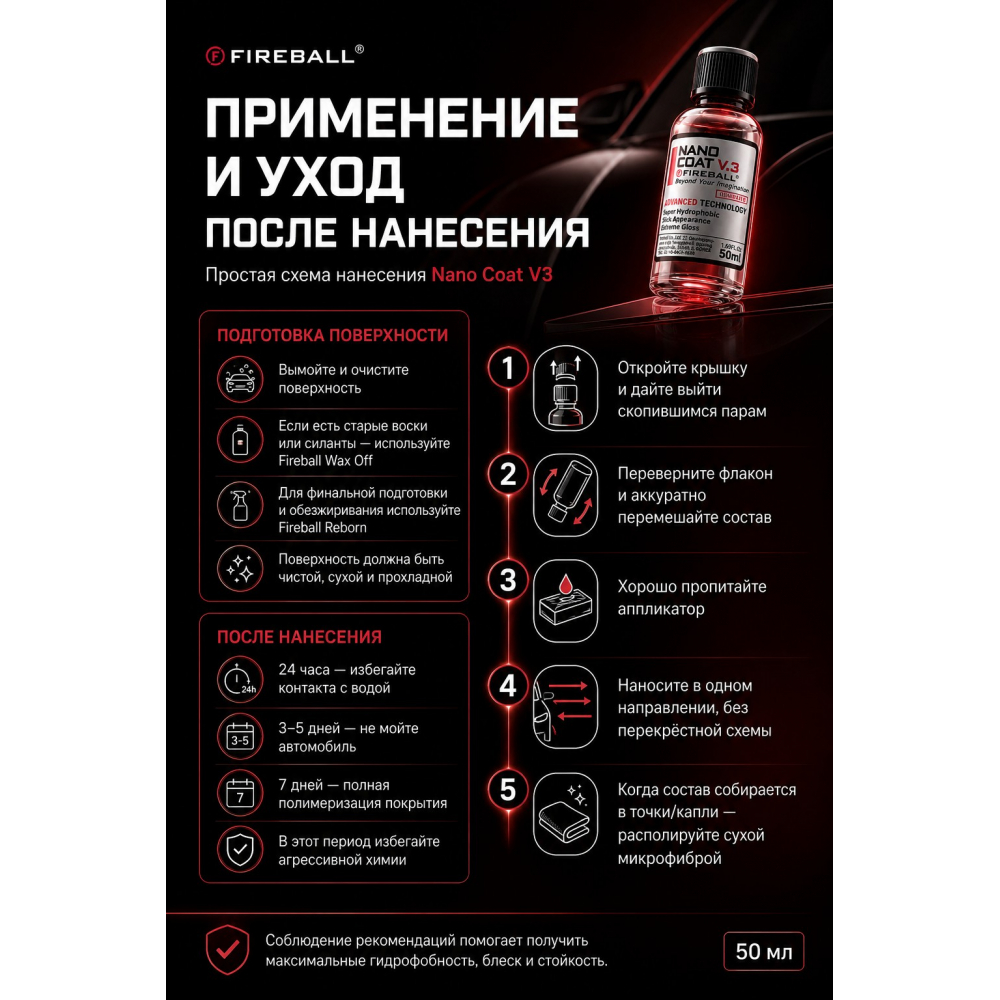 Nano Coat v3 Защитное керамическое покрытие FIREBALL, картинка 4